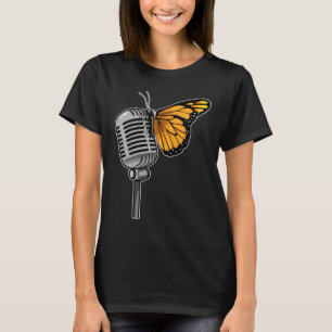 Fjäril Sångare Mikrofon Musik T Shirt