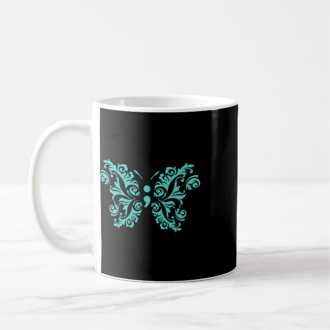 Fjäril Semikolon Medvetenhet om självmordsförebygg Kaffemugg (Vänster)
