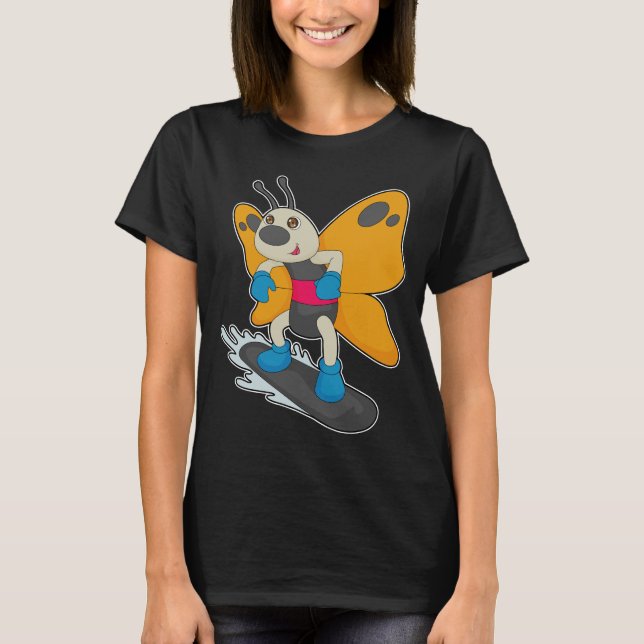 Fjäril Snowboard Vintersporter T Shirt (Framsida)