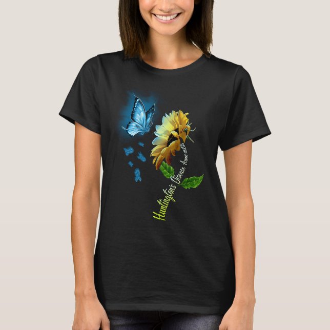 Fjäril Solros Huntingtons Sjukdomsmedvetenhet T Shirt (Framsida)