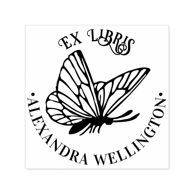Fjäril SV Ex Libris Bibliotek Bok Namn Rund Självfärgande Stämpel (Design)