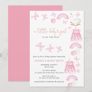 Fjäril Svan Prinsessa Rosa Flick Baby Shower Inbjudningar