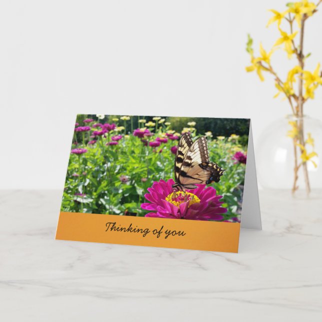 Fjäril - Tänker på dig (tom insida) Kort (Gul blomma)