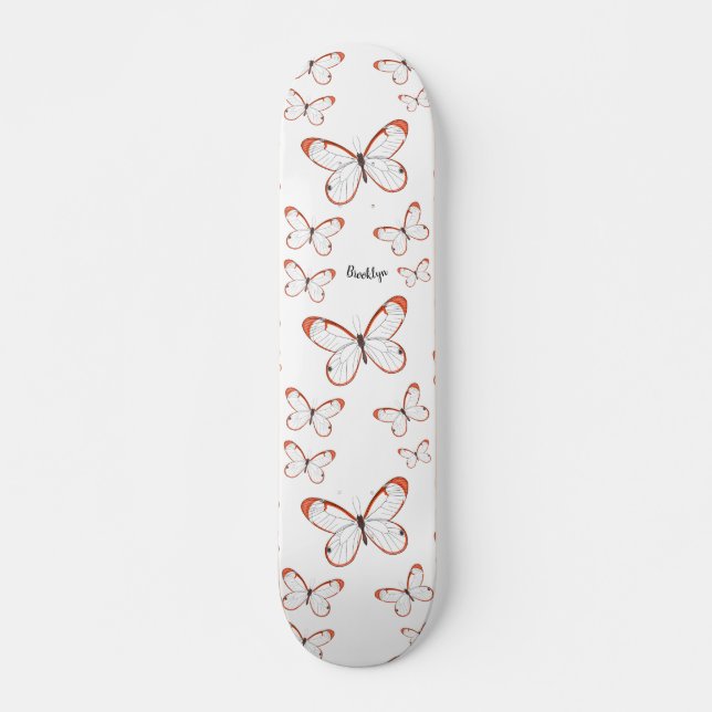 Fjäril Tecknad Glasvinge illustration Mini Skateboard Bräda 18,5 Cm (Framsida)