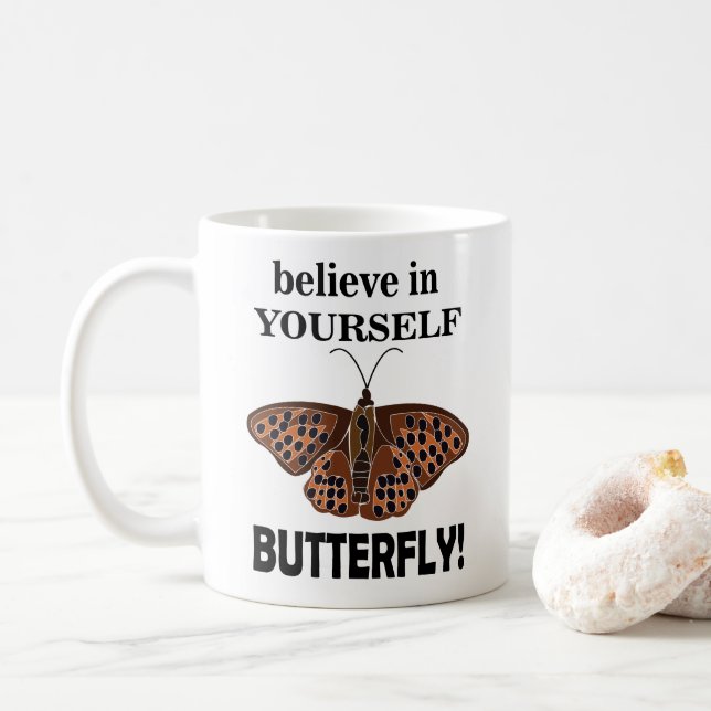 Fjäril Tro På Dig Själv Inspirerande  Kaffemugg (Med munk)