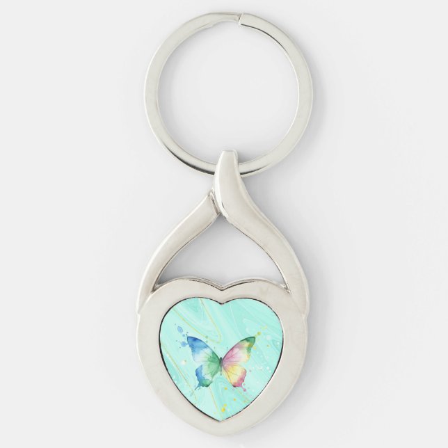 Fjäril Twisted Heart Silverfärgad Nyckelring (Framsidan)