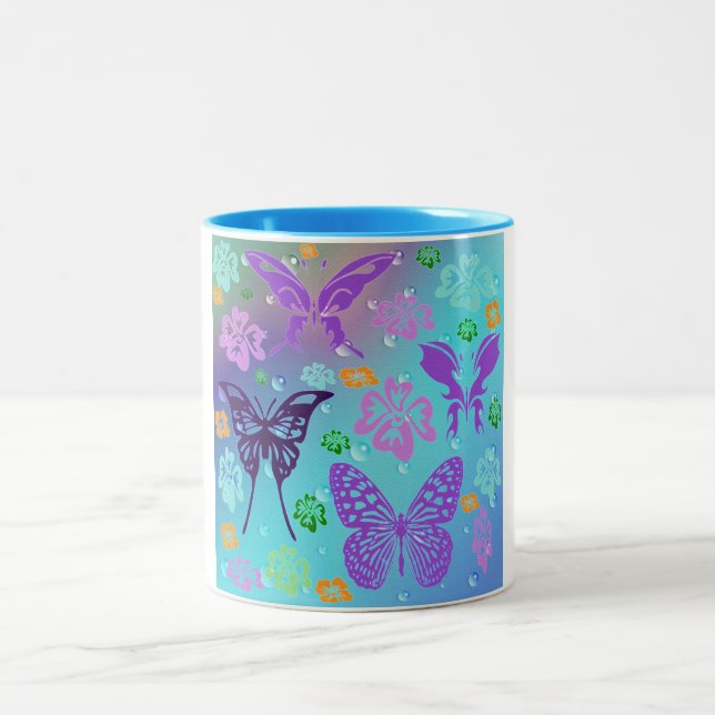 Fjäril Vacker Aloha Hawaiiansk Blomsterbröllop Två-Tonad Mugg (Center)