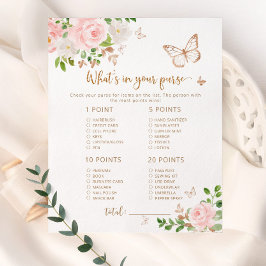 Fjäril Vad har du i handväskan baby shower spel
