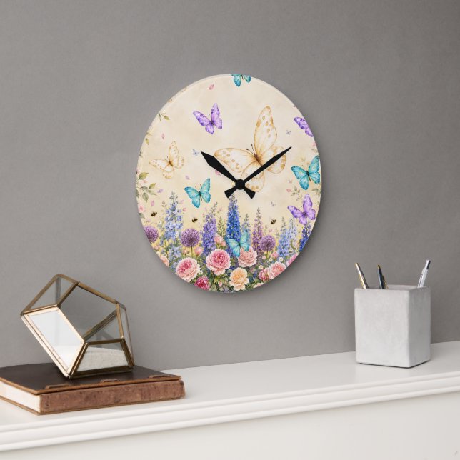fjäril väggtimme blomma väggklocka blomster vägg (Kontor)