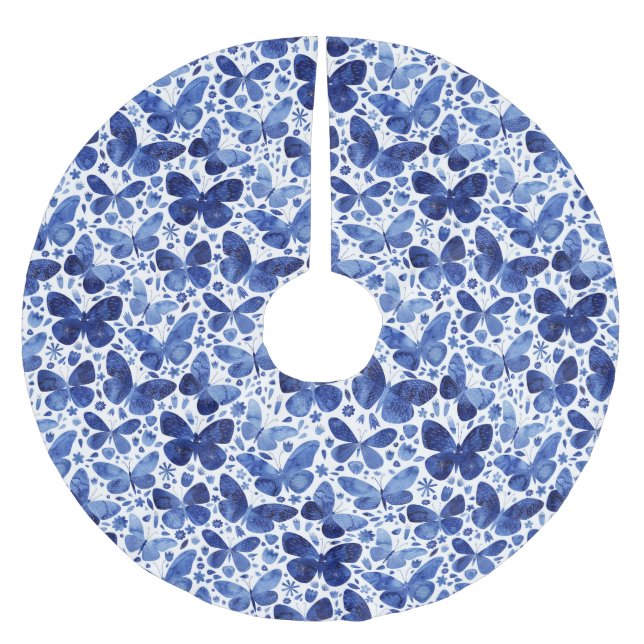 Fjäril Vattenfärg Blå Julgransmatta Borstad Polyester (Framsidan)