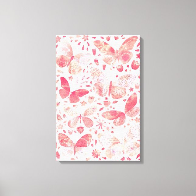 Fjäril Vattenfärg Persikorall Rosa Canvastryck (Framsida)