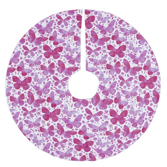 Fjäril Vattenfärg Rosa Julgransmatta Borstad Polyester (Framsidan)