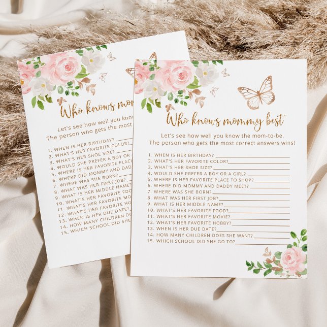 Fjäril Vem vet bäst om mamma baby shower spel (Skapare uppladdad)