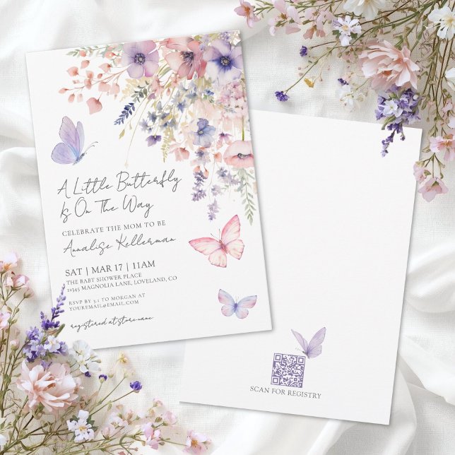 Fjäril Vilda Blommor Bebis Shower Inbjudningar (Butterfly Wildflower Baby Shower Invitation)