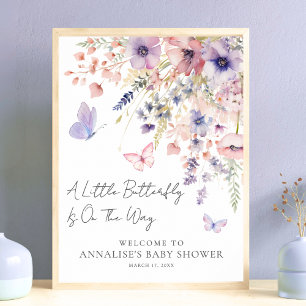 Fjäril Vilda Blommor Bebis Shower Poster
