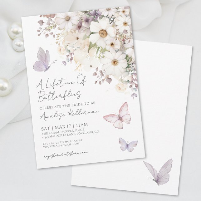 Fjäril Vilda Blommor Bröllopsdusch Inbjudan (Butterfly Wildflowers Bridal Shower Invitation)