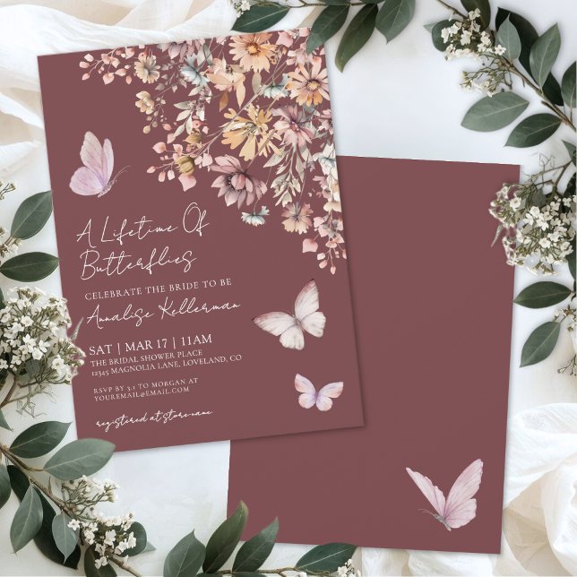Fjäril Vilda Blommor Bröllopsdusch Inbjudningar (Butterfly Wildflowers Bridal Shower Invitation )