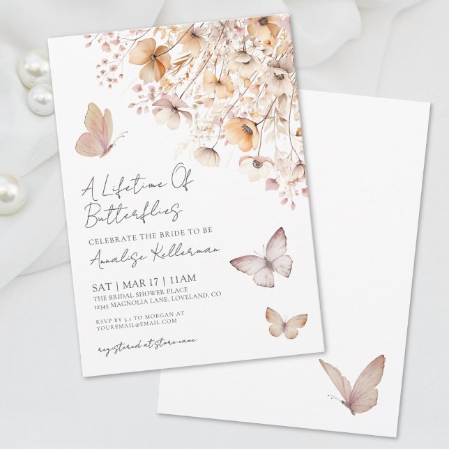 Fjäril Vilda Blommor Bröllopsdusch Inbjudningar (Butterfly Wildflowers Bridal Shower Invitation)
