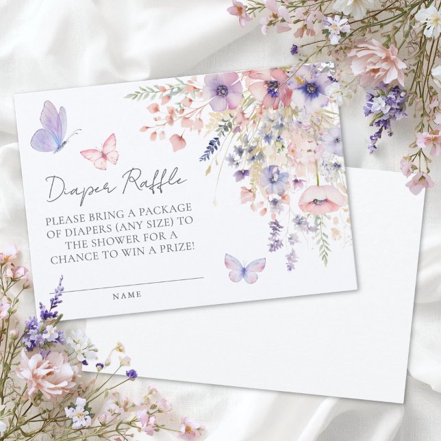 Fjäril Vildblomma Baby Shower Blöja Kort (Butterfly Wildflower Baby Shower Diaper Card)