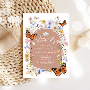 Fjäril Vildblomma Baby Shower Inbjudan
