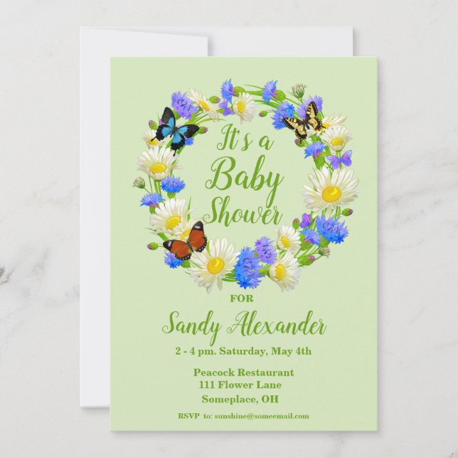 Fjäril Vildblomma Baby Shower Inbjudningar (Framsida)