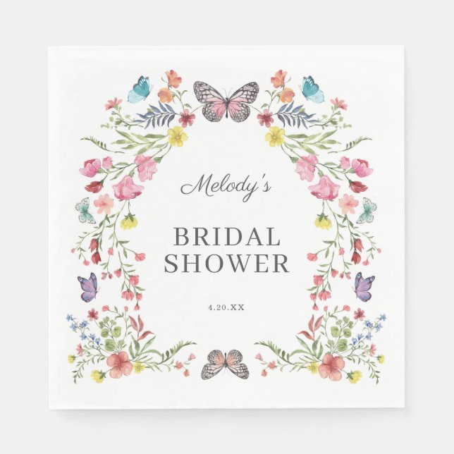 Fjäril Vildblomma Baby Shower Pappersservett (Framsidan)