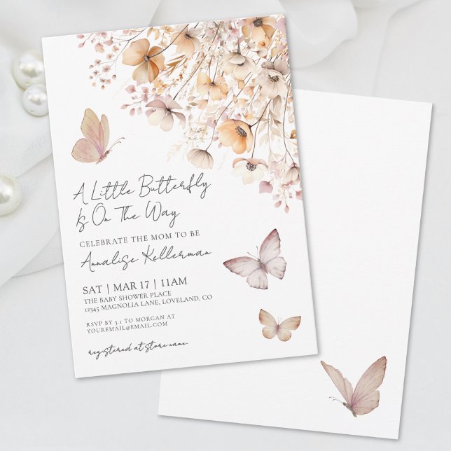 Fjäril Vildblomma Bebis Shower Inbjudningar (Butterfly Wildflower Baby Shower Invitation)