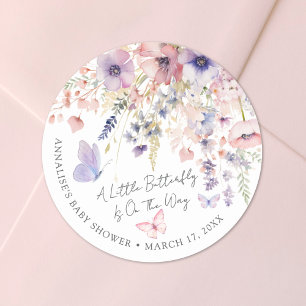 Fjäril Vildblomma Bebis Shower Runt Klistermärke