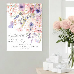 Fjäril Vildblomma Bebis Shower Välkomstskylt Poster