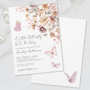 Fjäril Vildblomma Boho Baby Shower Inbjudningar