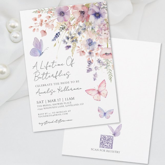 Fjäril Vildblomma Bröllopsdusch Inbjudningar (Butterfly Wildflower Bridal Shower Invitation)