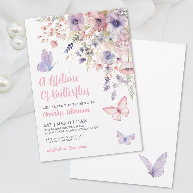 Fjäril Vildblomma Bröllopsdusch Inbjudningar (Butterfly Wildflower Bridal Shower Invitation)