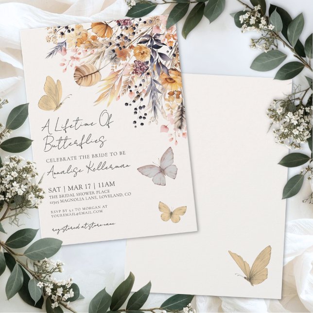 Fjäril Vildblomma Bröllopsdusch Inbjudningar (Butterfly Wildflower Bridal Shower Invitation )