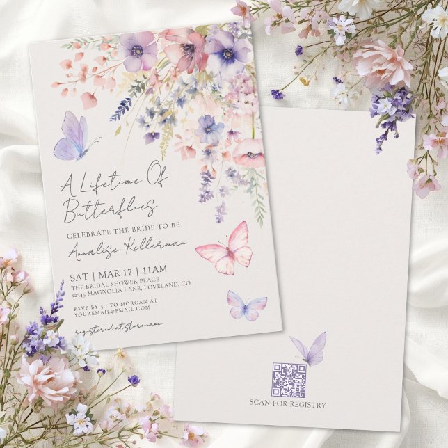 Fjäril Vildblomma Bröllopsdusch Inbjudningar (Butterfly Wildflower Bridal Shower Invitation)