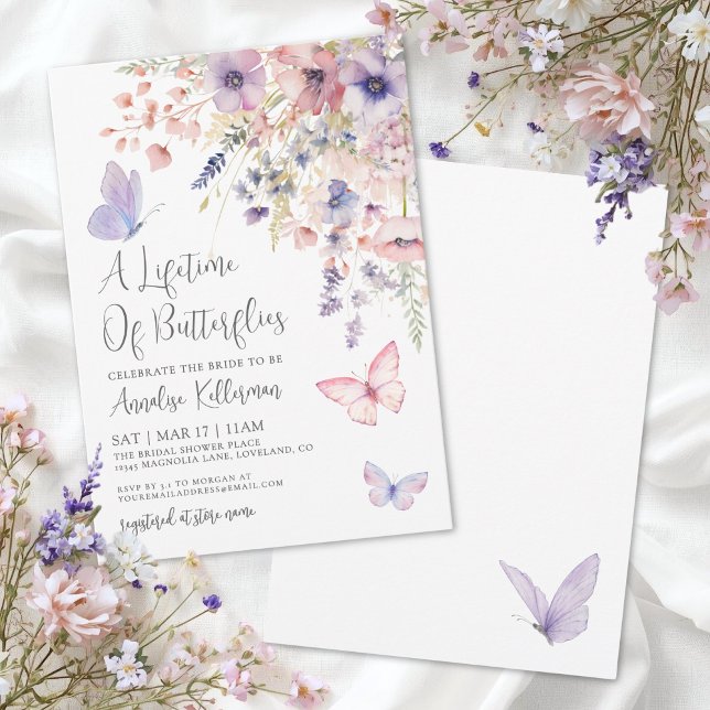 Fjäril Vildblomma Bröllopsdusch Inbjudningar (Butterfly Wildflower Bridal Shower Invitation)