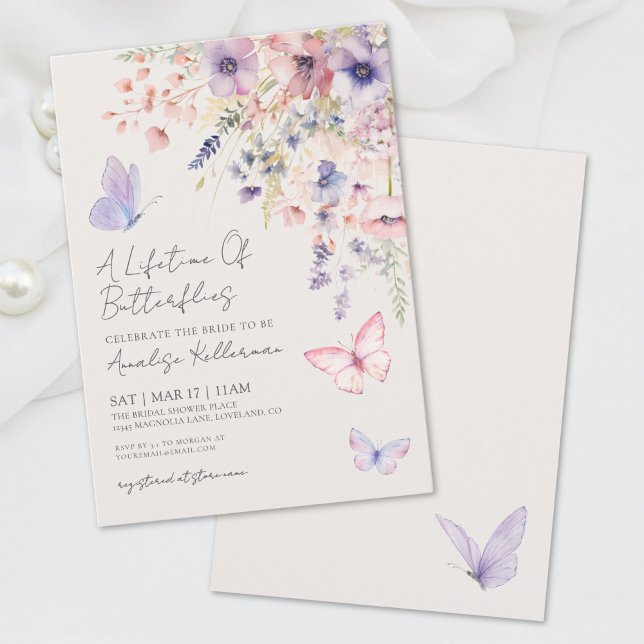 Fjäril Vildblomma Bröllopsdusch Inbjudningar (Butterfly Wildflower Bridal Shower Invitation)