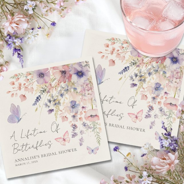 Fjäril Vildblomma Bröllopsdusch Pappersservett (Butterfly Wildflower Bridal Shower Napkins)