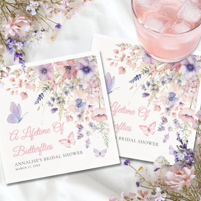 Fjäril Vildblomma Bröllopsdusch Pappersservett (Butterfly Wildflower Bridal Shower Napkins)