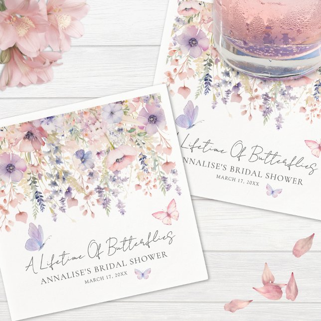 Fjäril Vildblomma Bröllopsdusch Pappersservett (Butterfly Wildflower Bridal Shower Napkins )