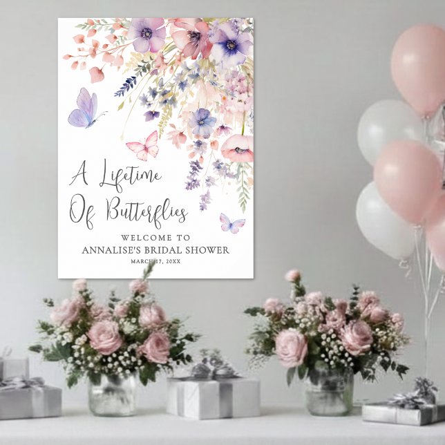 Fjäril Vildblomma Bröllopsdusch Poster (Butterfly Wildflower Bridal Shower Poster)