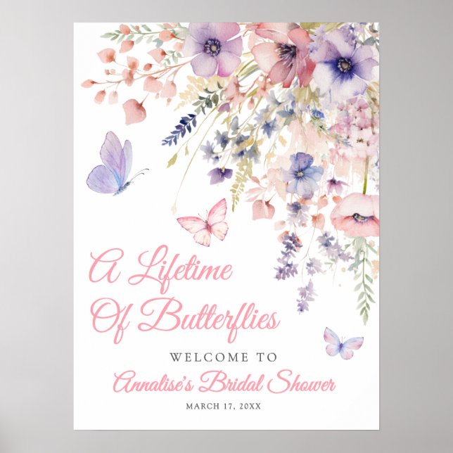 Fjäril Vildblomma Bröllopsdusch Poster (Framsidan)