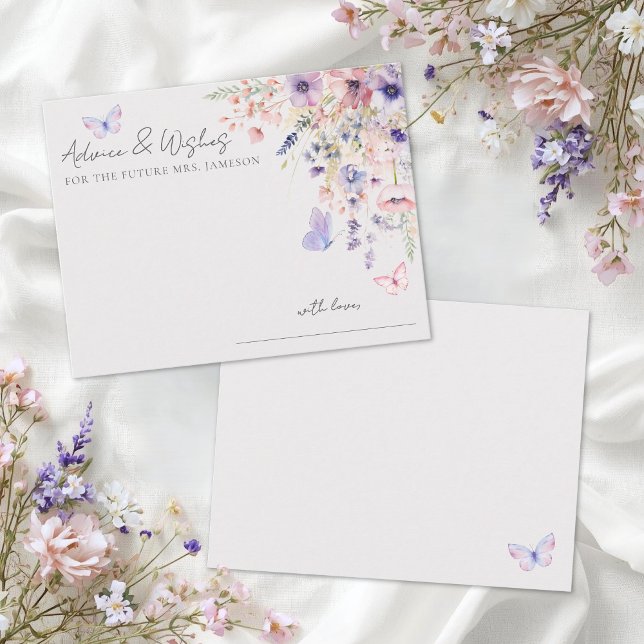 Fjäril Vildblomma Bröllopsdusch Tips Tilläggskort (Butterfly Wildflower Bridal Shower Advice Enclosure Card)