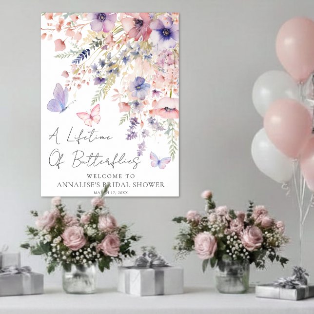 Fjäril Vildblomma Bröllopsdusch Välkomstskylt Poster (Butterfly Wildflower Bridal Shower Welcome Sign )