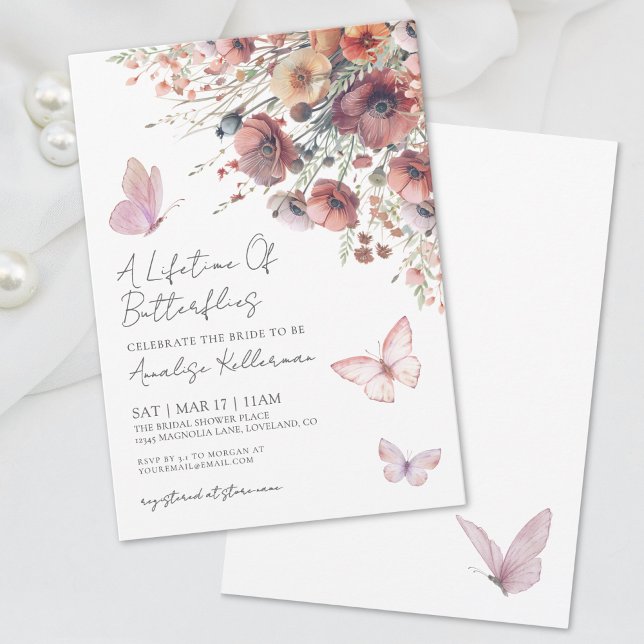 Fjäril Vildblomma Höst Bröllopsdusch Inbjudningar (Butterfly Wildflower Fall Bridal Shower Invitation)