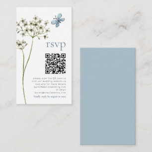 Fjäril Vildblomma QR Blå Bröllop Svarskort Tilläggskort