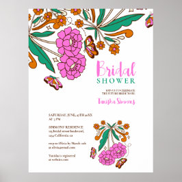 Fjärilar Älskare Rosa Blommig Skript Bröllop Poster