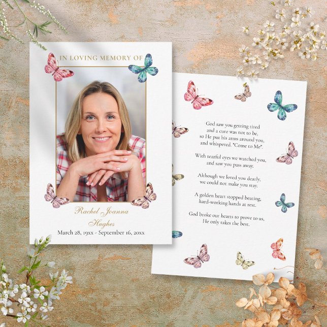 Fjärilar Begravning Bön Dikt Foto Kort (Butterflies Funeral Prayer Poem Photo Card)