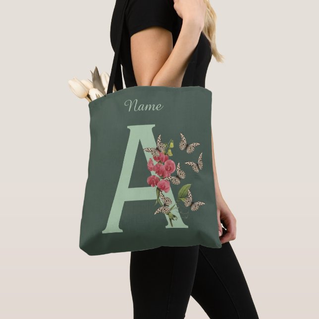 Fjärilar Blomma Monogram Initial A Personlig Tygkasse (Närbild)