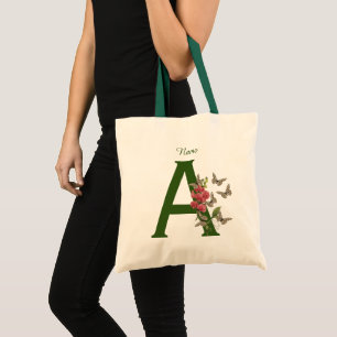 Fjärilar Blomma Monogram Initial A Personlig Tygkasse