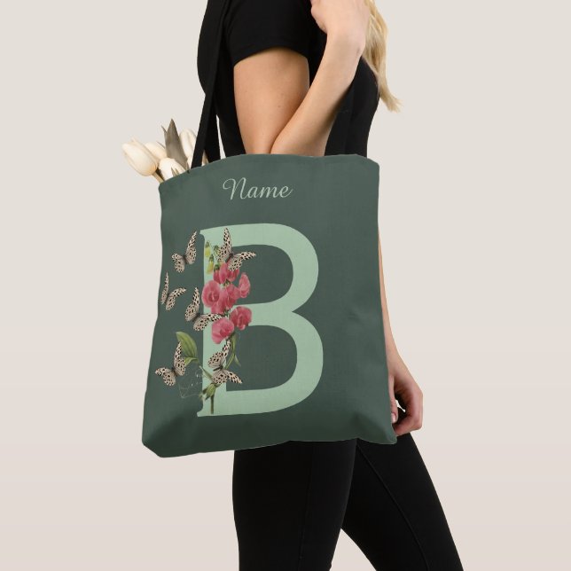 Fjärilar Blomma Monogram Initial B Personlig Tygkasse (Närbild)